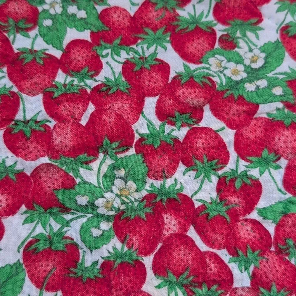 Vintage Hand Stitched Quilted Strawberry Placemats Set of 4